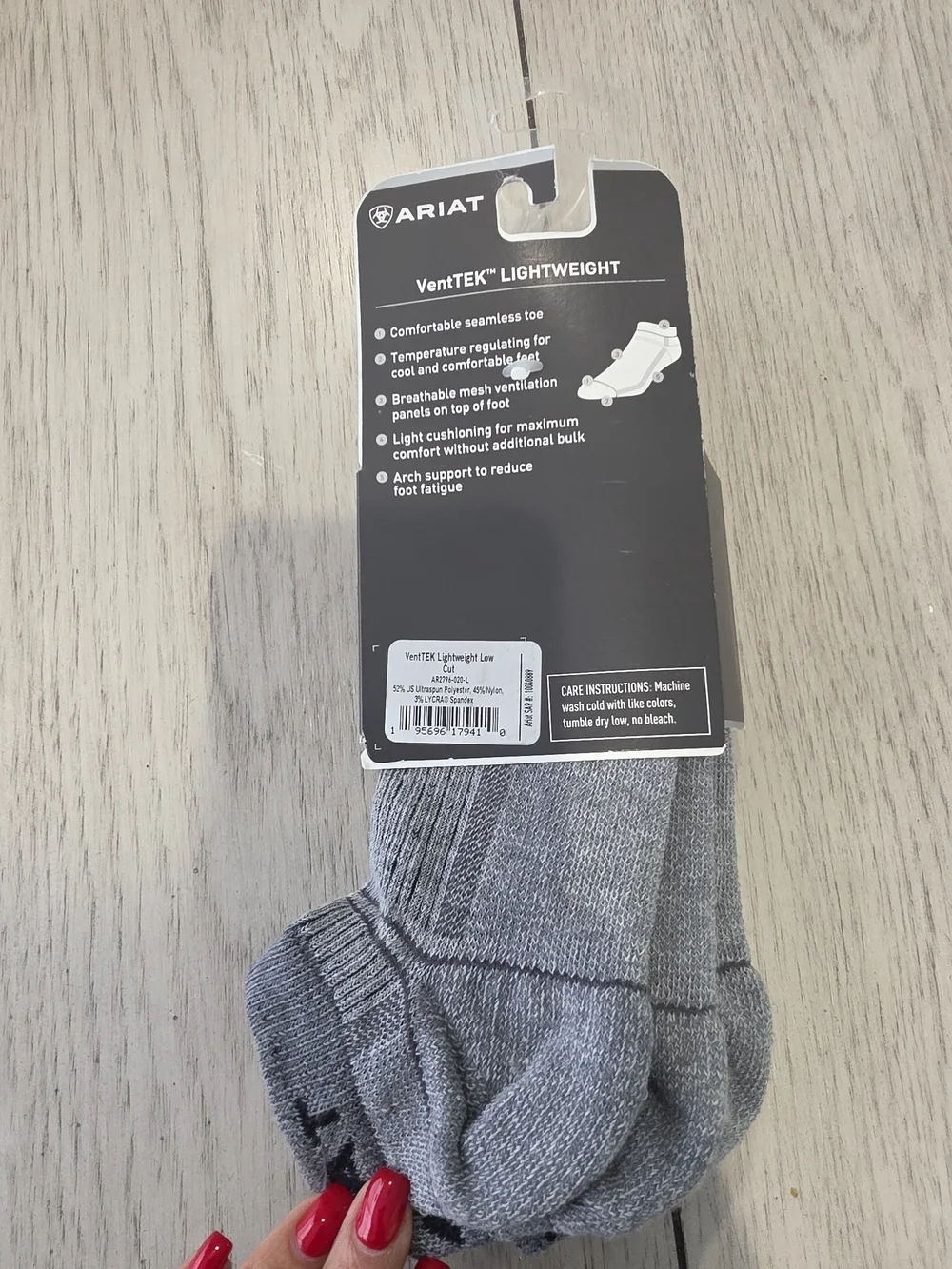 Ariat VentTEK Men's Lightweight Grey Athletic Socks - 3 Pack